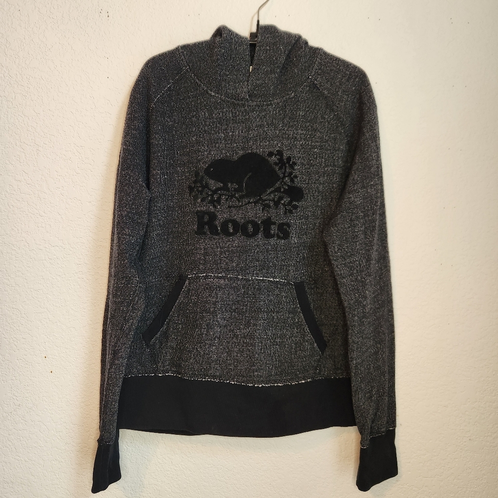 Roots Canada Black Pepper Heather Pullover Hoodie w/ Black Accents, Size L